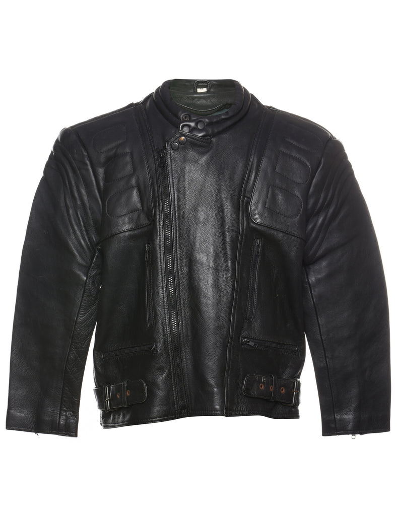 Biker Style Classic Black Oversized Leather Jacket - L