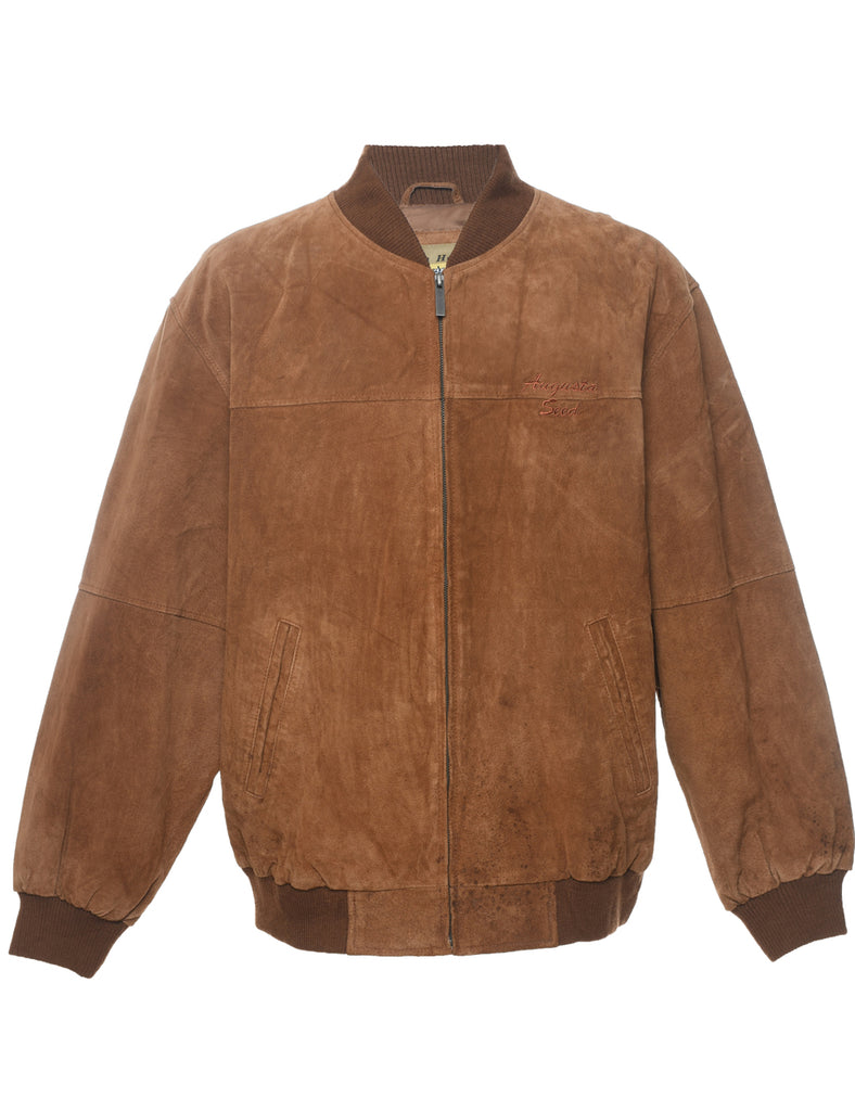 Brown Zip-Front Suede Jacket  - XL