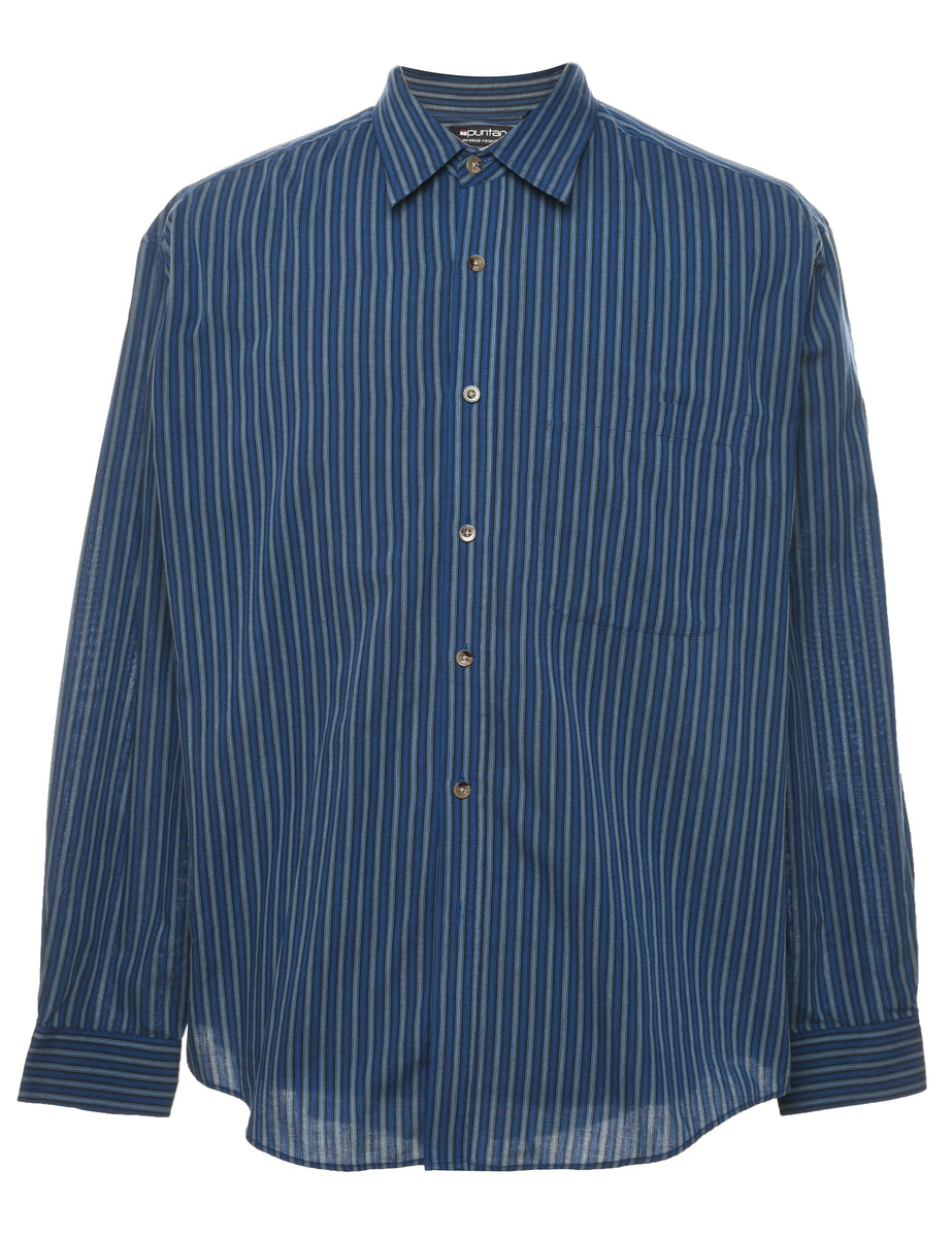 Men's Puritan Puritan Striped Shirt Blue, L Beyond Retro E00941677