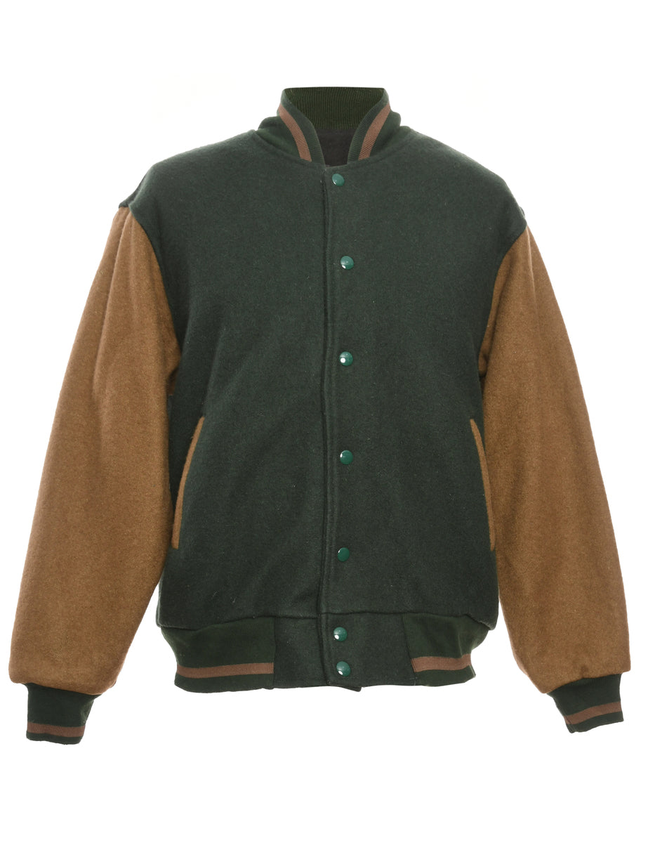 Men's Popper Front Team Jacket Green, M Beyond Retro E00781937