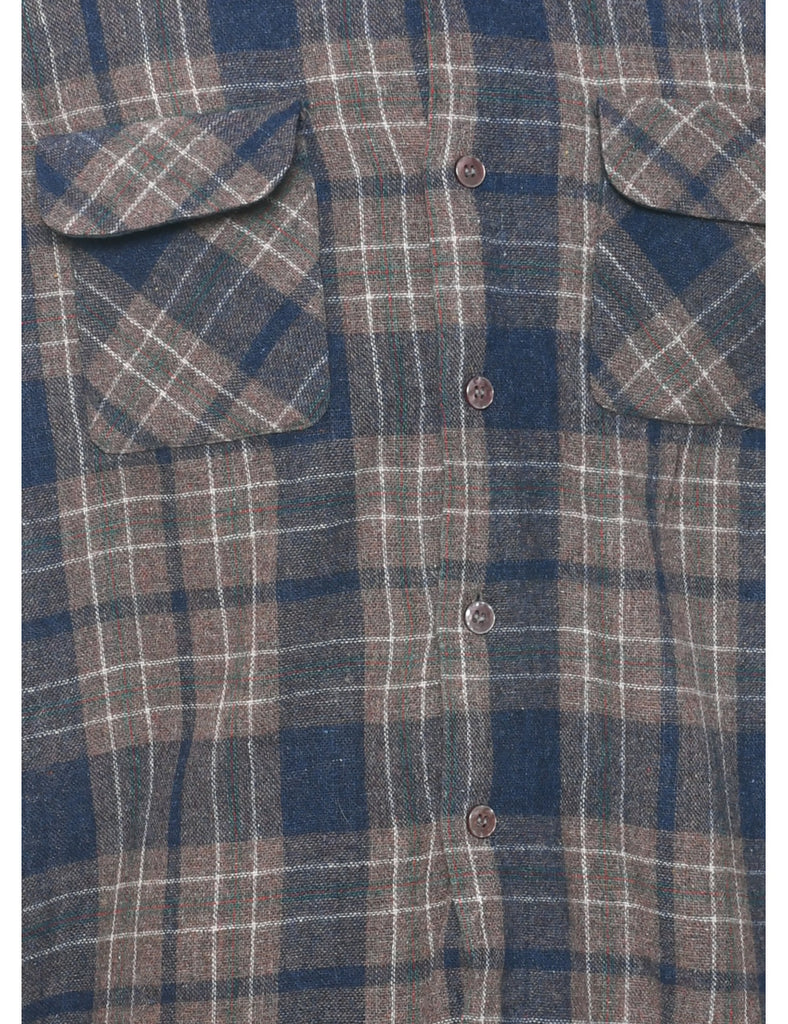 1970s Light Brown Checked Shirt - M