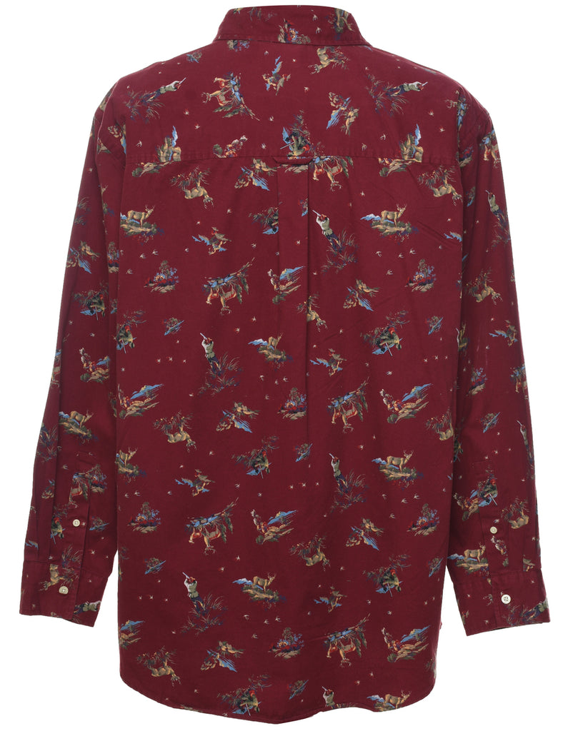 1990s Chaps Pattered Maroon Shirt - L