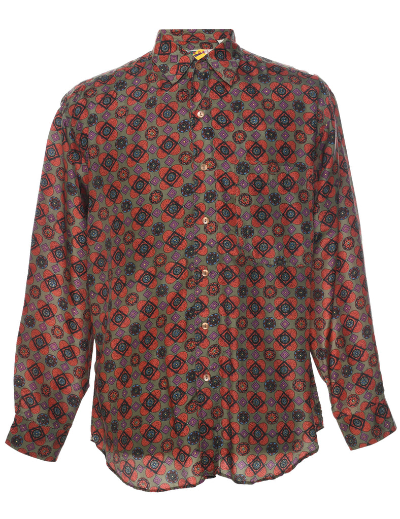 1990s Geometric Pattern Silk Shirt - M