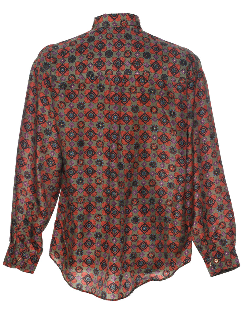 1990s Geometric Pattern Silk Shirt - M