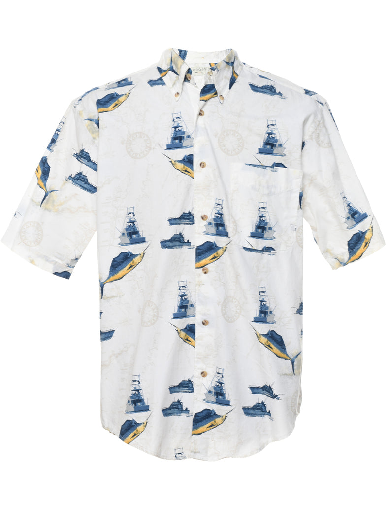 1990s Nautical Short Sleeved Shirt - M