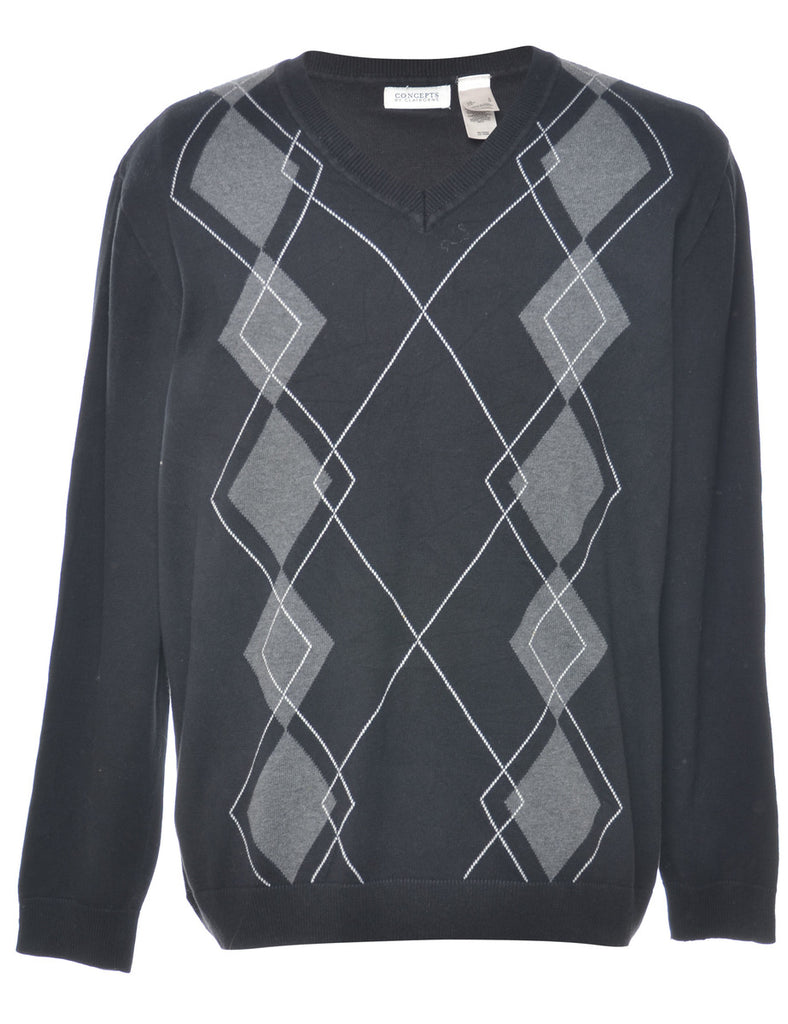 Argyle Black Jumper - L