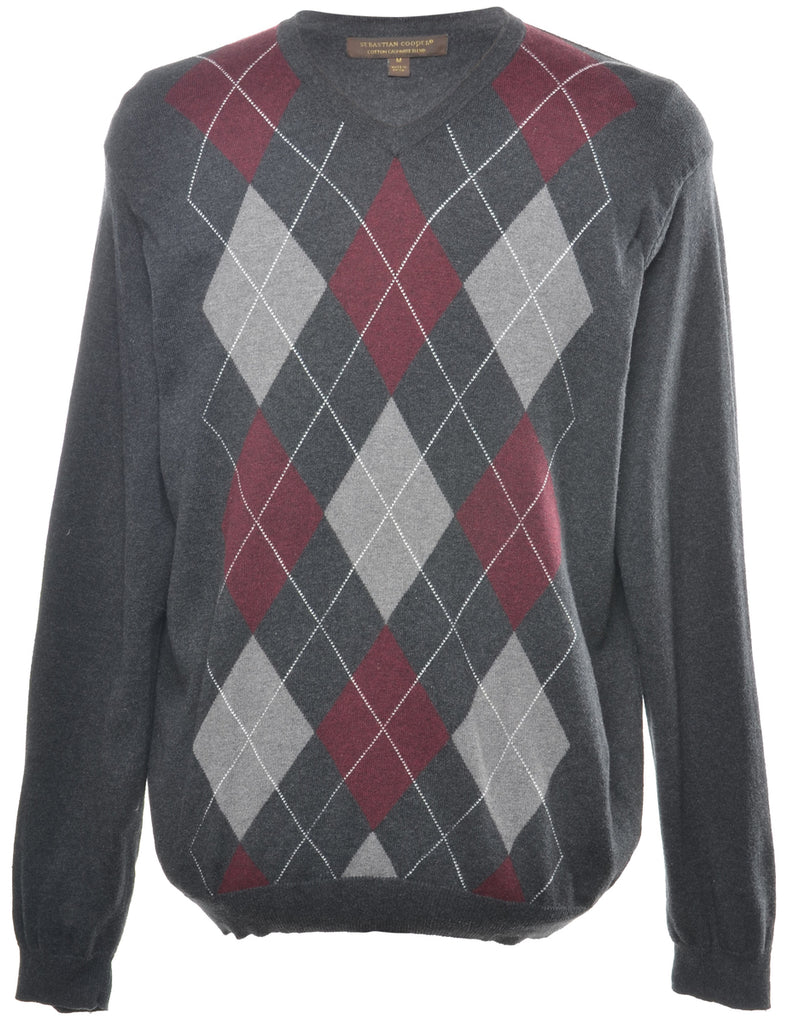 Argyle Dark Grey Jumper - M