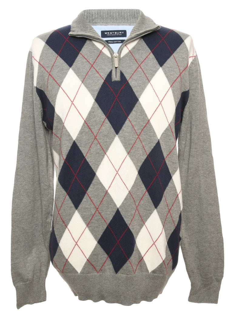 Argyle Grey Jumper - M