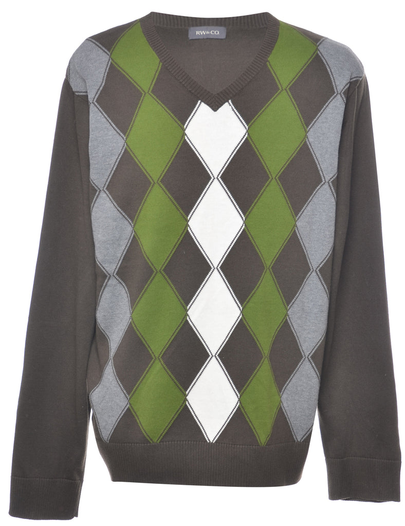 Argyle Knit Jumper - L