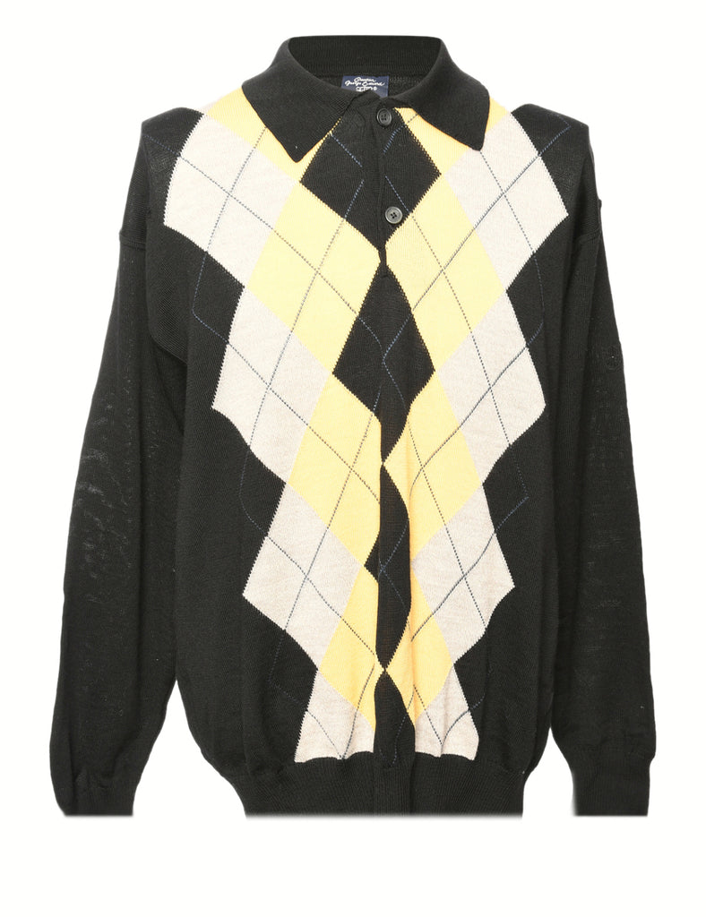 Argyle Polo Neck Jumper - L