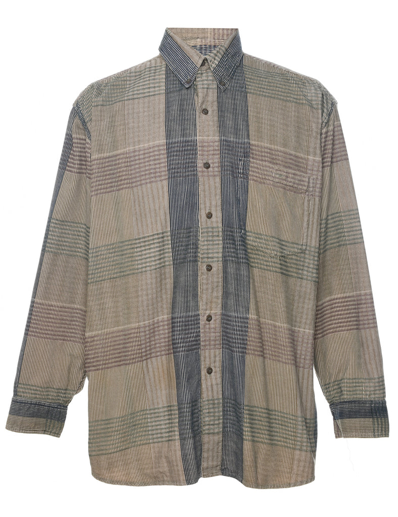 Beige Corduroy 1990s Checked Shirt - L