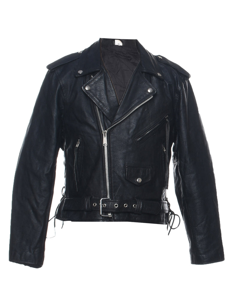 Biker Style Leather Jacket - M