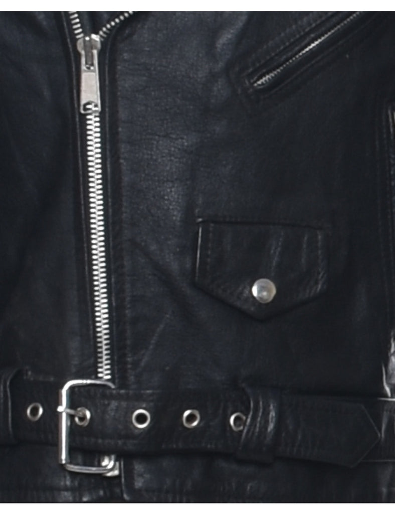 Biker Style Leather Jacket - M