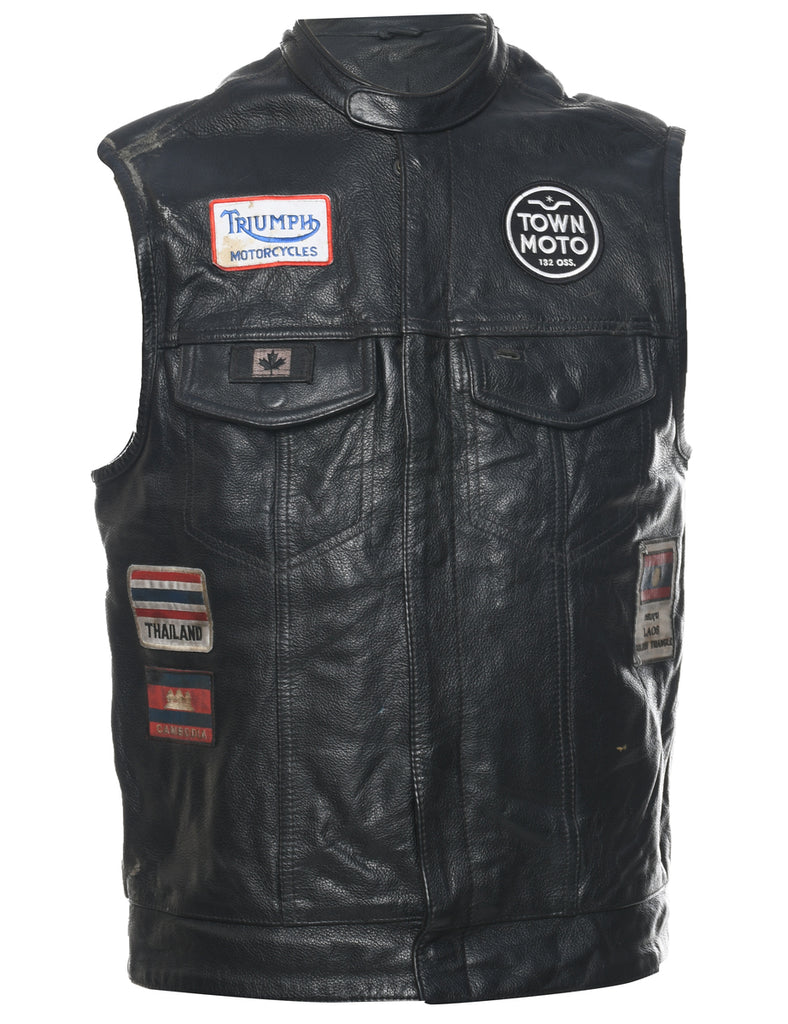 Biker Style Leather Vest  - S