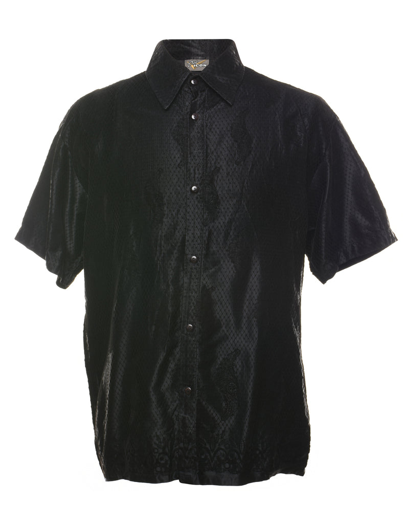 Black 1990s Patterned Short Sleeve Shirt - M