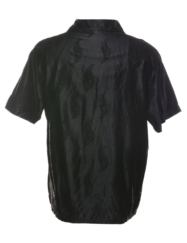 Black 1990s Patterned Short Sleeve Shirt - M