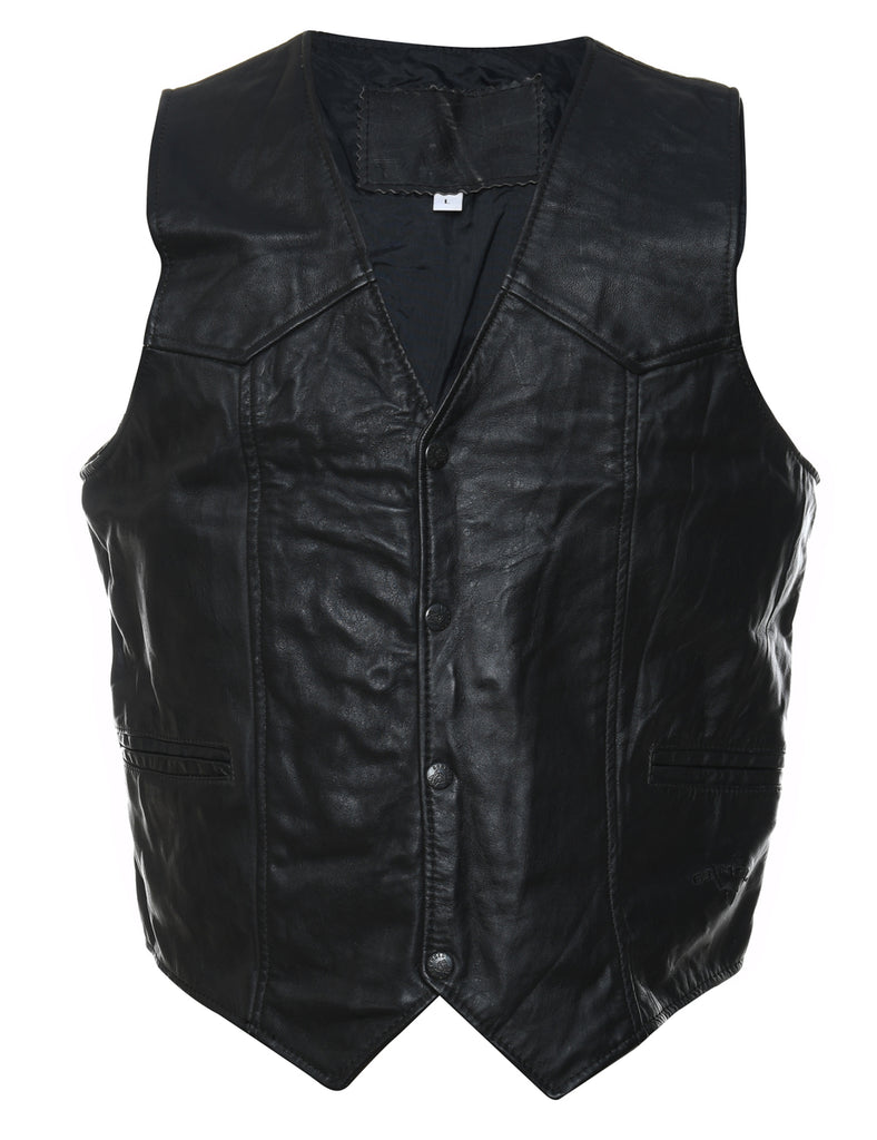 Black Classic Leather Waistcoat - L