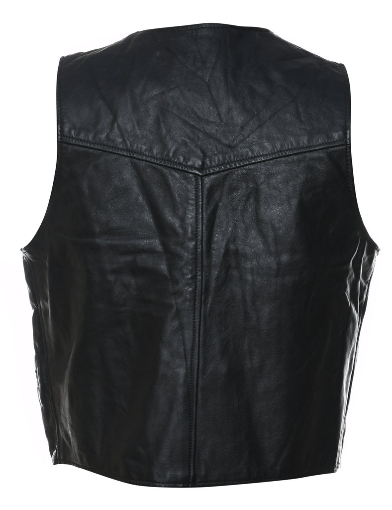 Black Classic Leather Waistcoat - L