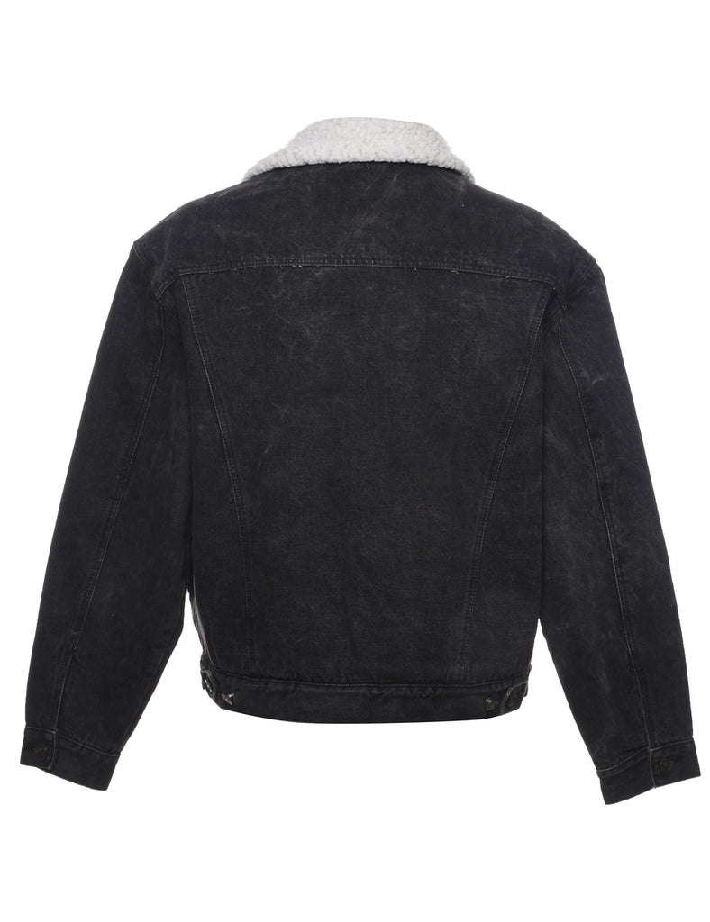 Black Shearling Denim Jacket - L