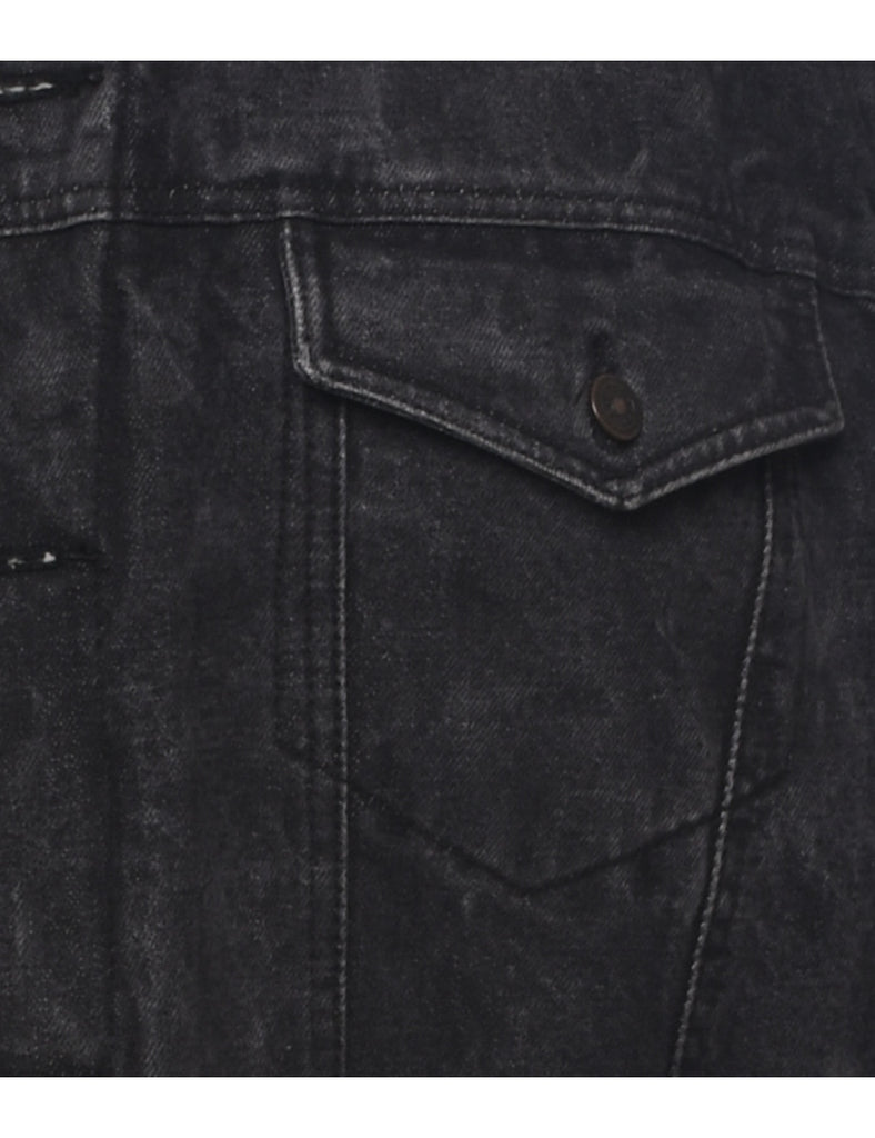 Black Shearling Denim Jacket - L