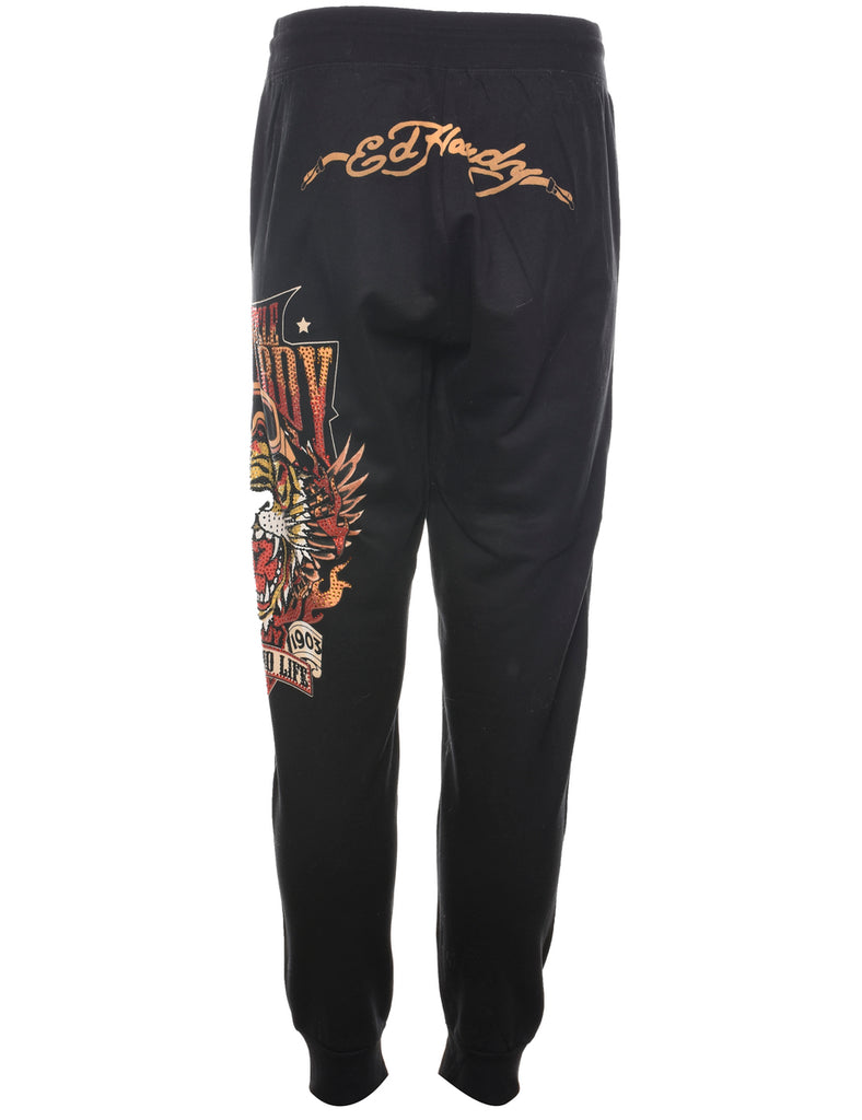 Black Y2K Ed Hardy Jogging Bottoms - W36 L30