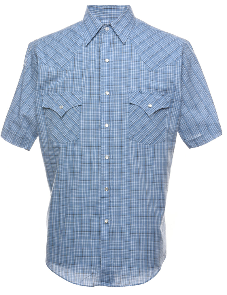 Blue Checked Short-Sleeve Shirt - M