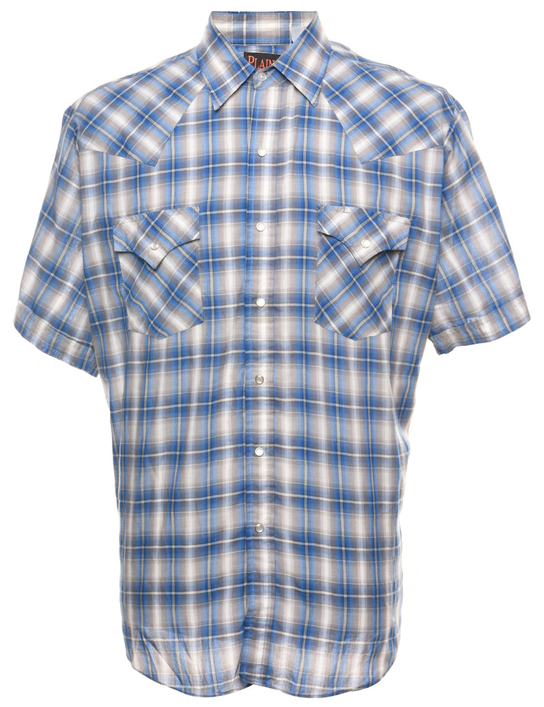Blue Checked Short Sleeve Shirt - L