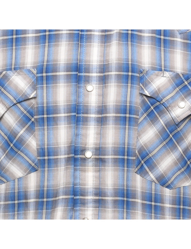 Blue Checked Short Sleeve Shirt - L