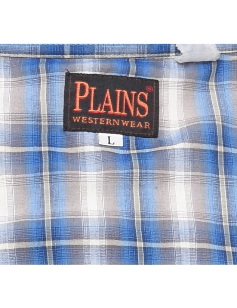 Blue Checked Short Sleeve Shirt - L