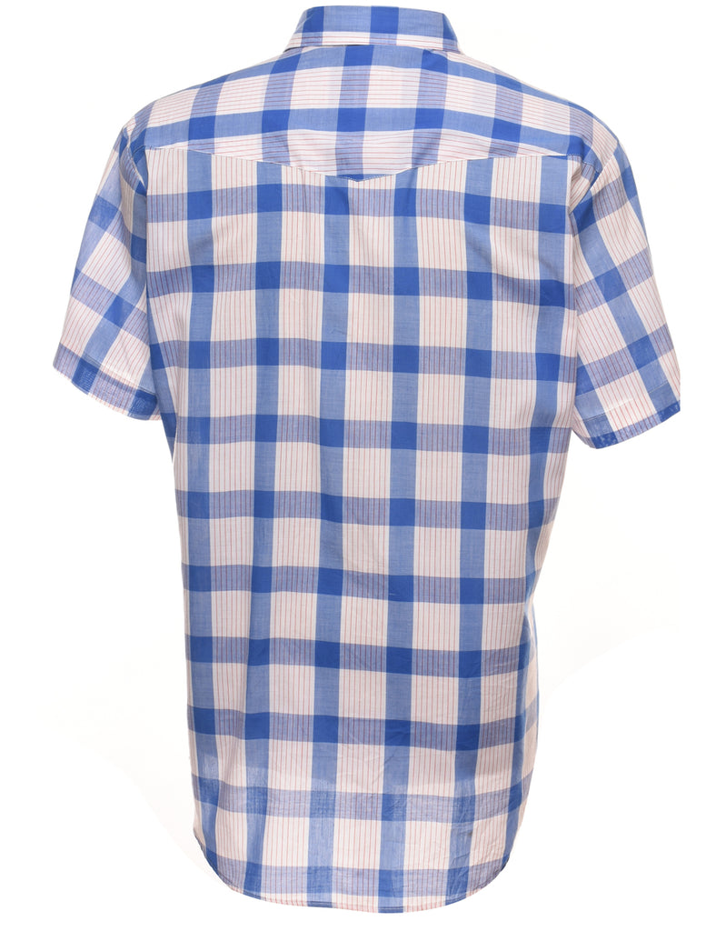 Blue & Off-White Checked Western Shirt - XL