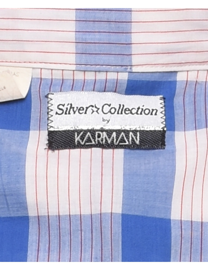 Blue & Off-White Checked Western Shirt - XL