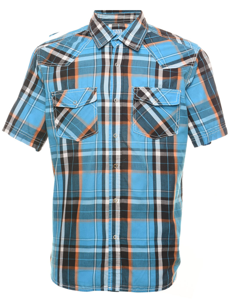 Blue Short Sleeve Checked Shirt - M