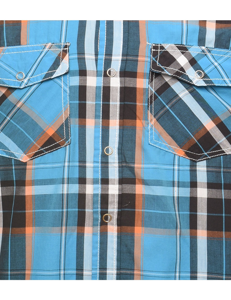 Blue Short Sleeve Checked Shirt - M