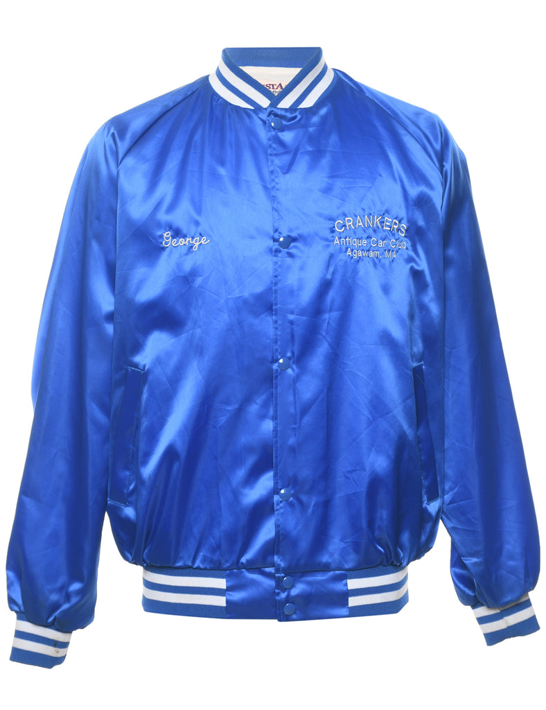 Blue & White Embroidered Car Club Design Bomber Jacket - XL
