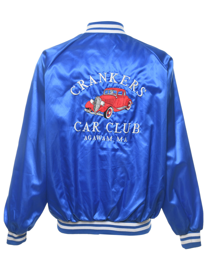 Blue & White Embroidered Car Club Design Bomber Jacket - XL