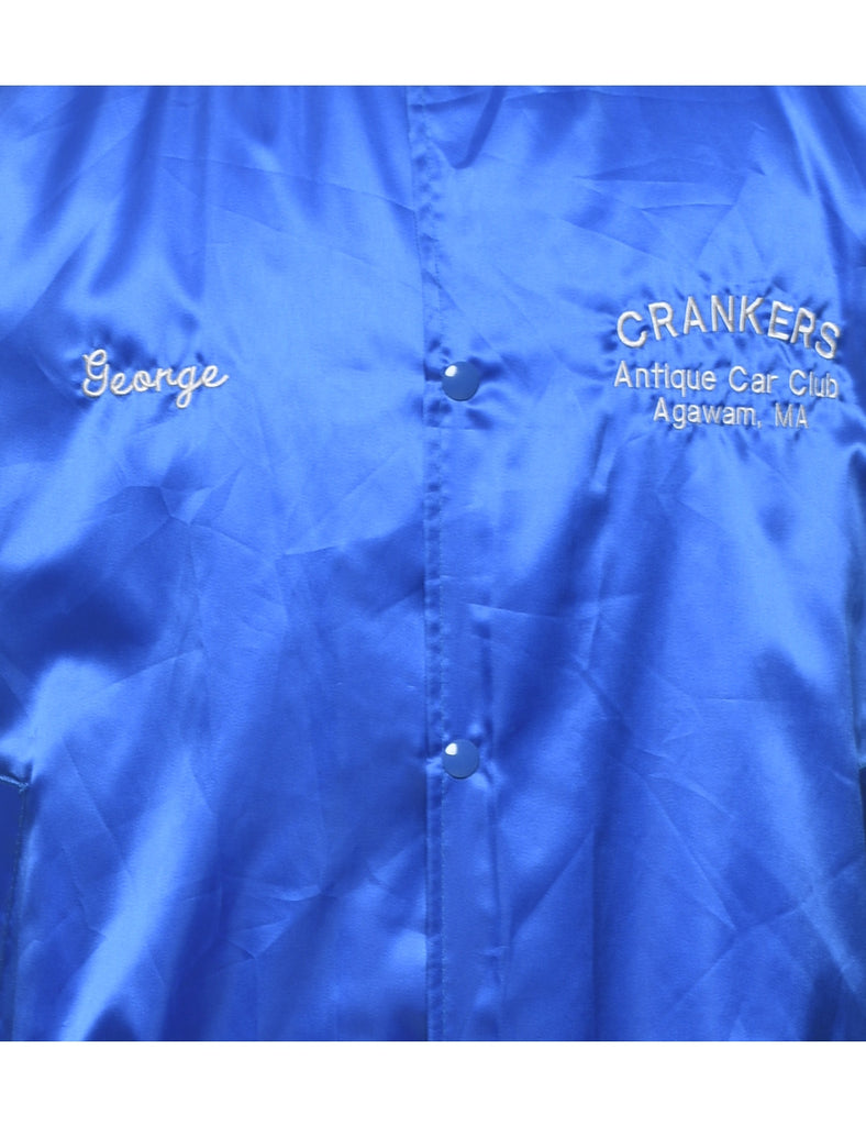 Blue & White Embroidered Car Club Design Bomber Jacket - XL