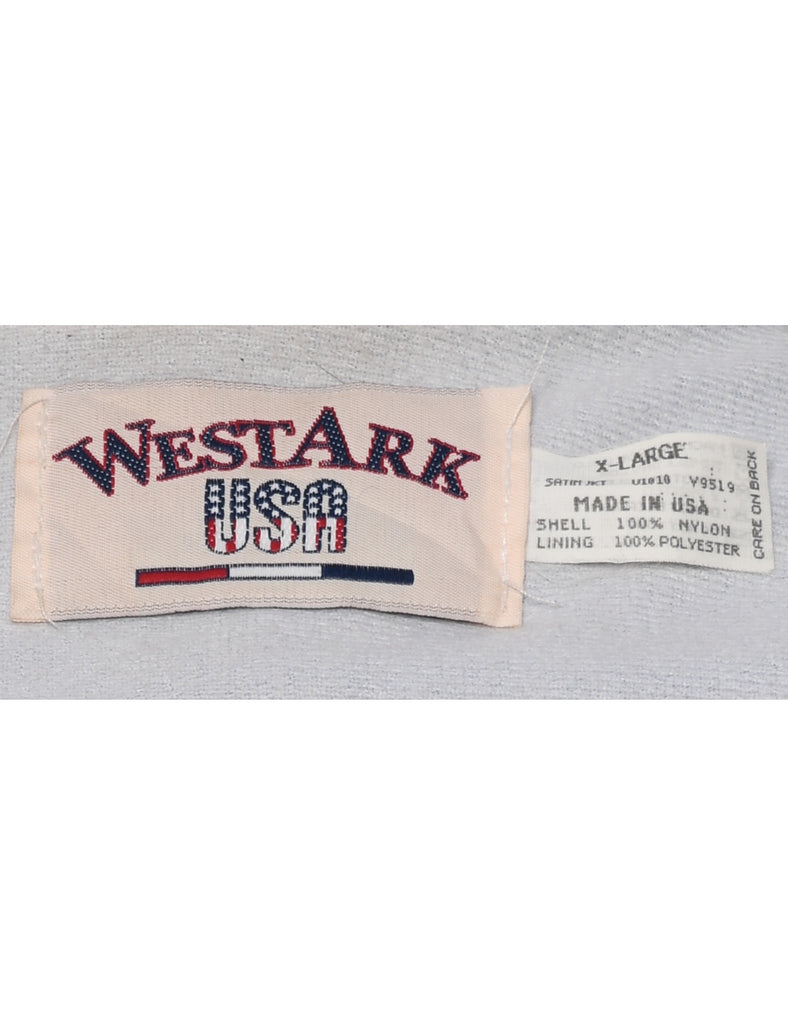 Blue & White Embroidered Car Club Design Bomber Jacket - XL