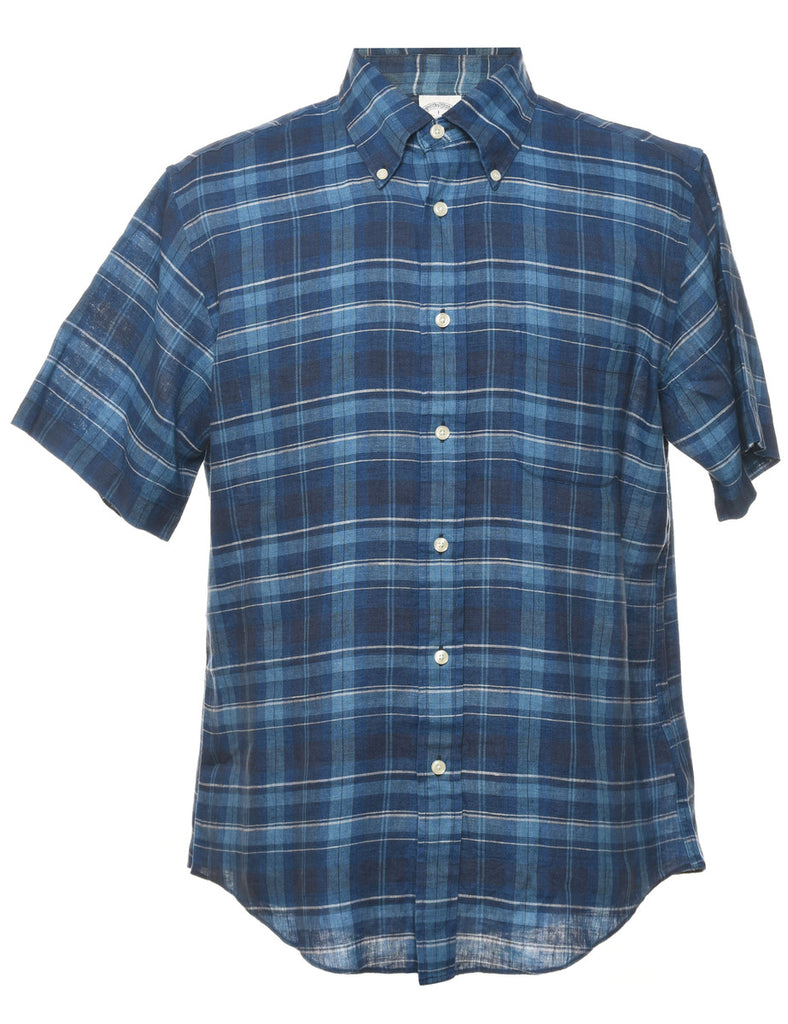 Brooks Brothers Navy Short Sleeve  Checked Shirt - L