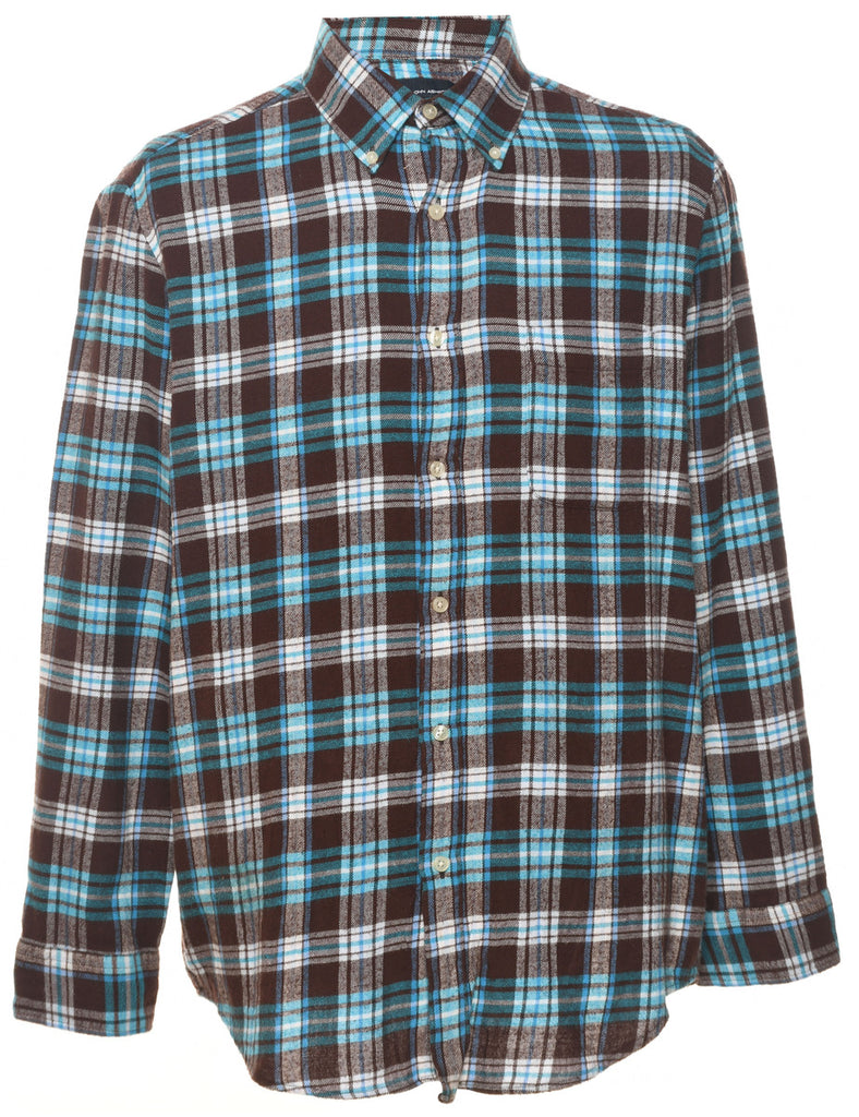 Brown & Blue Flannel Checked Shirt - L