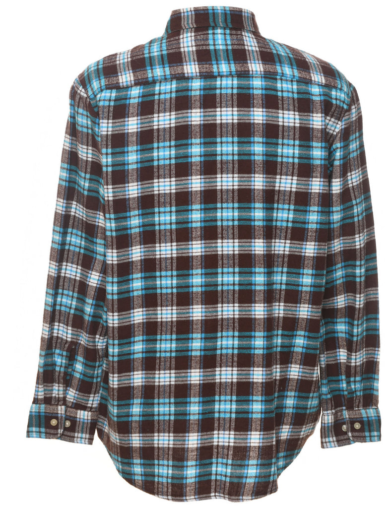 Brown & Blue Flannel Checked Shirt - L