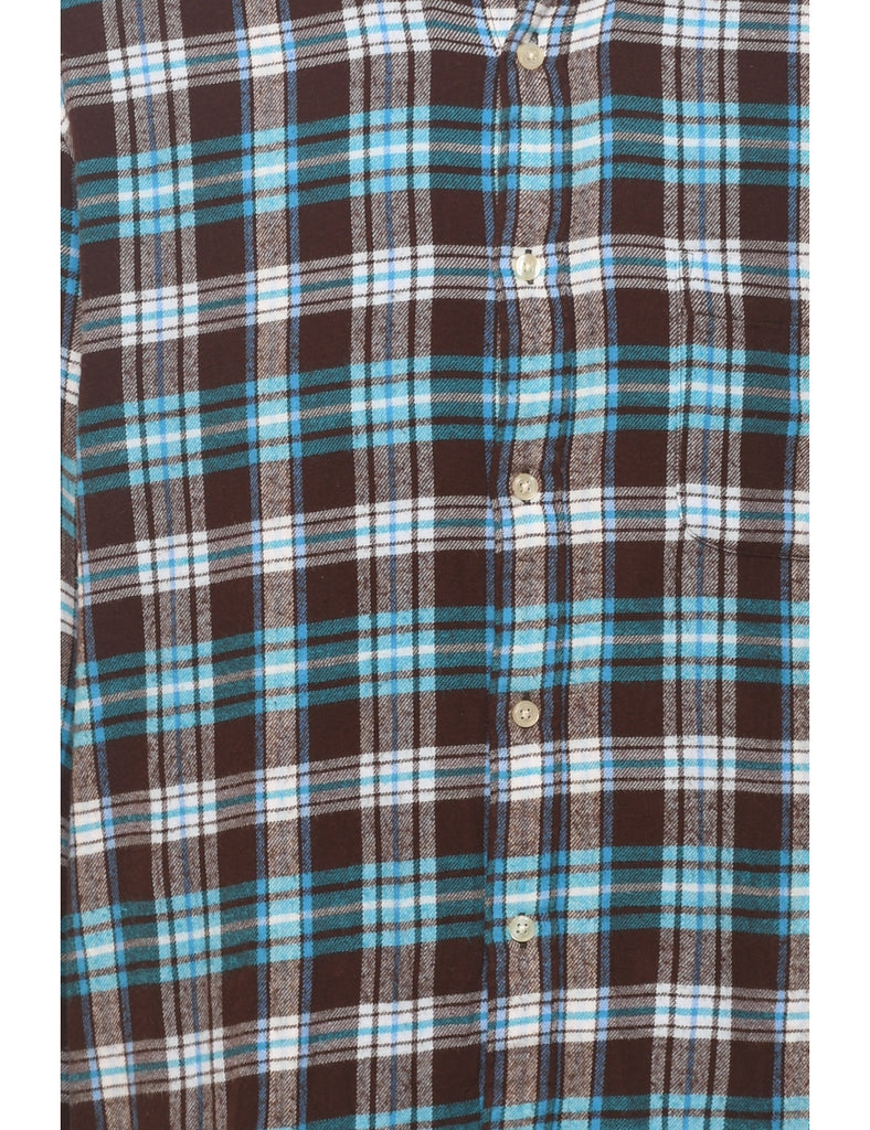Brown & Blue Flannel Checked Shirt - L