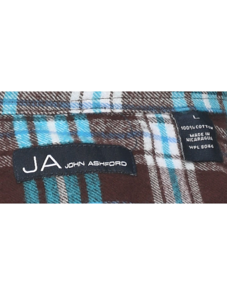 Brown & Blue Flannel Checked Shirt - L