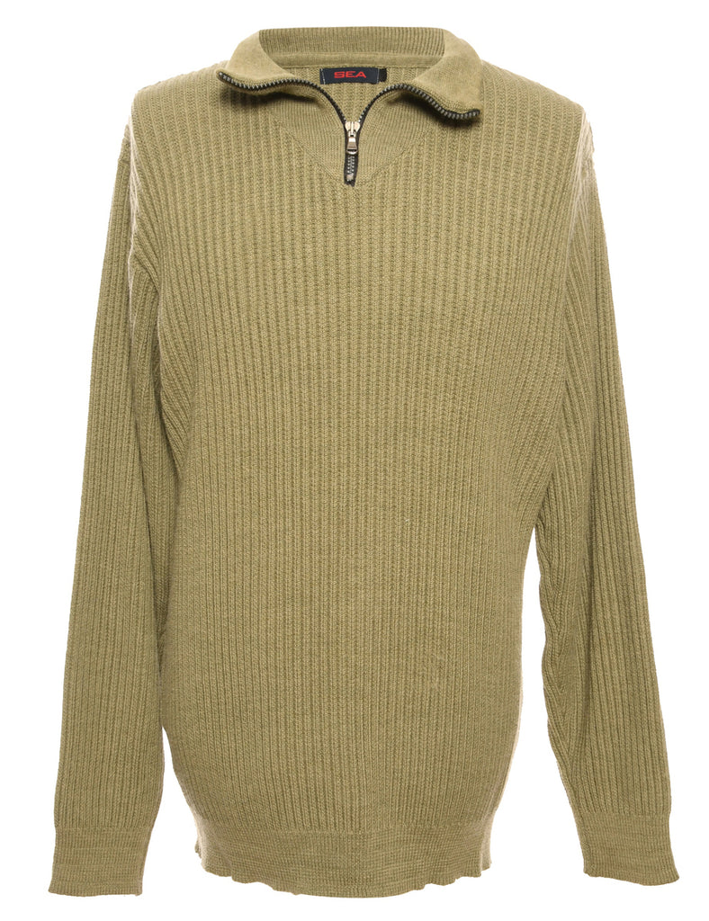 Brown Quarter Zip Jumper - M