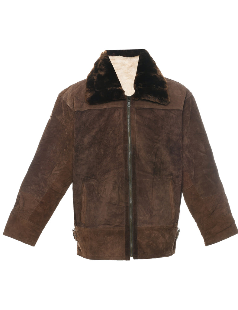 Brown Shearling Suede Jacket - XL