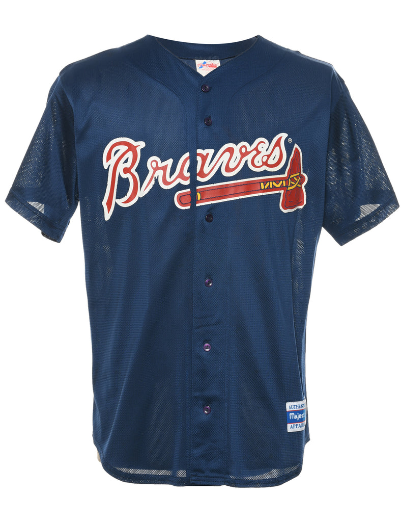 Button Front Braves Printed T-shirt - M