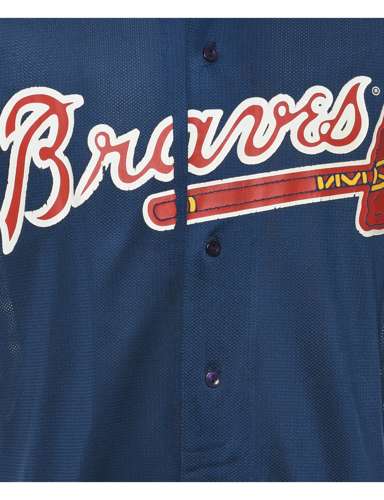 Button Front Braves Printed T-shirt - M