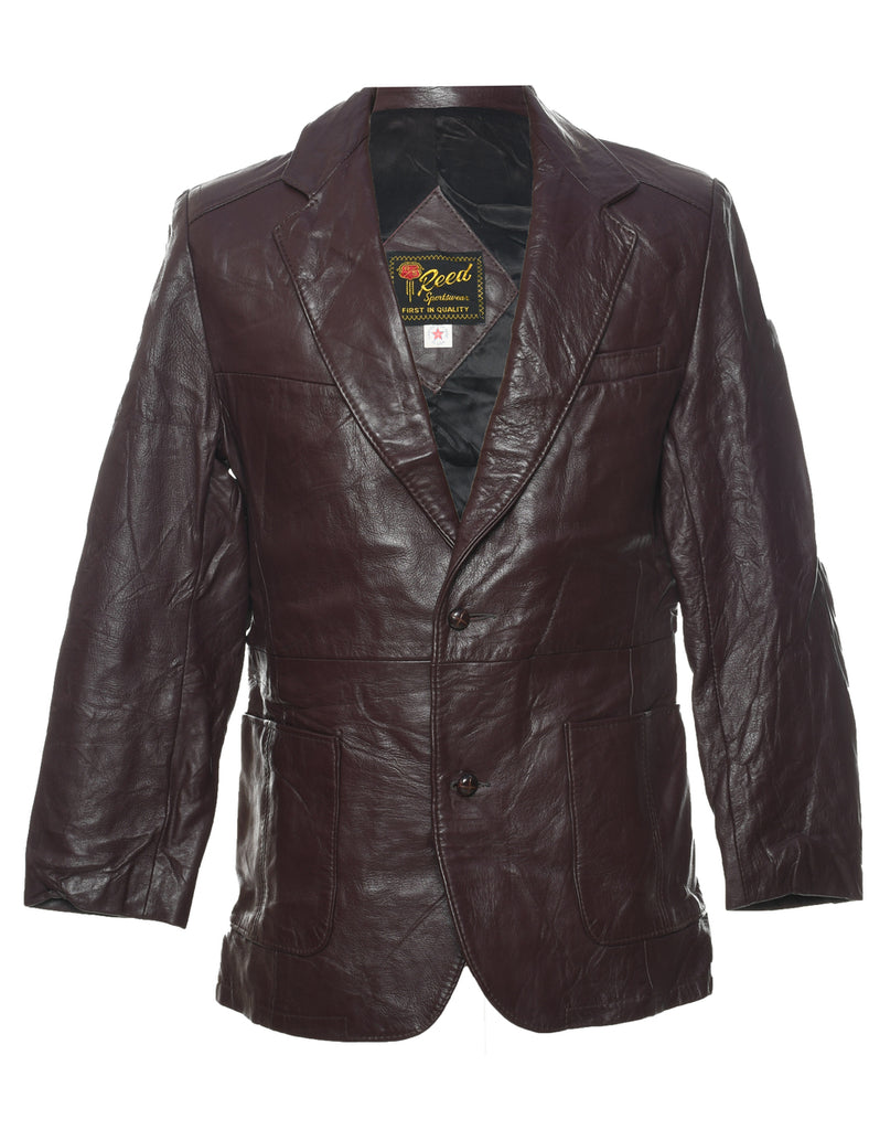 Button Front Leather Jacket - M