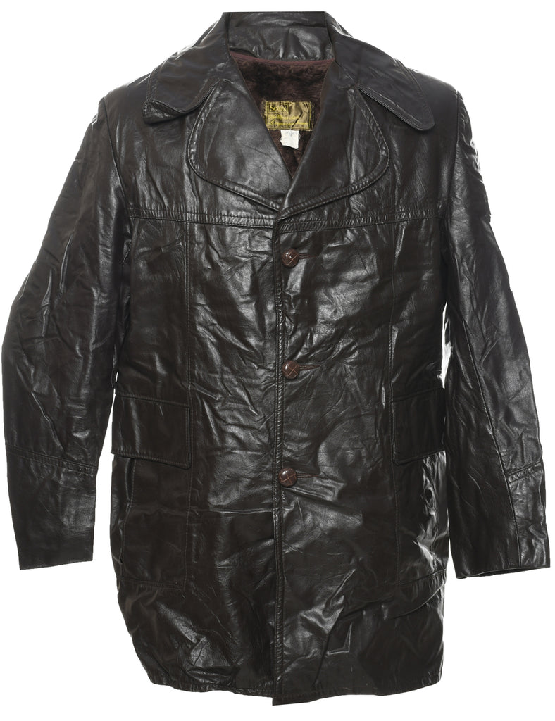 Button Front Leather Jacket - L