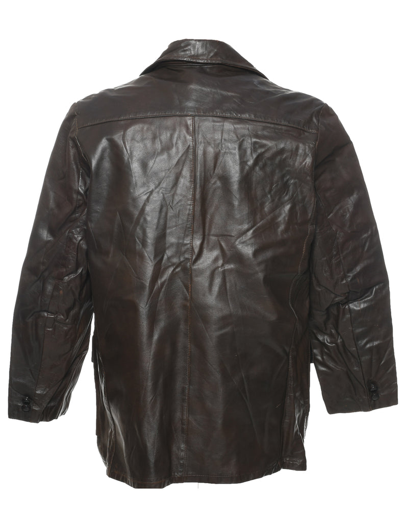 Button Front Leather Jacket - L