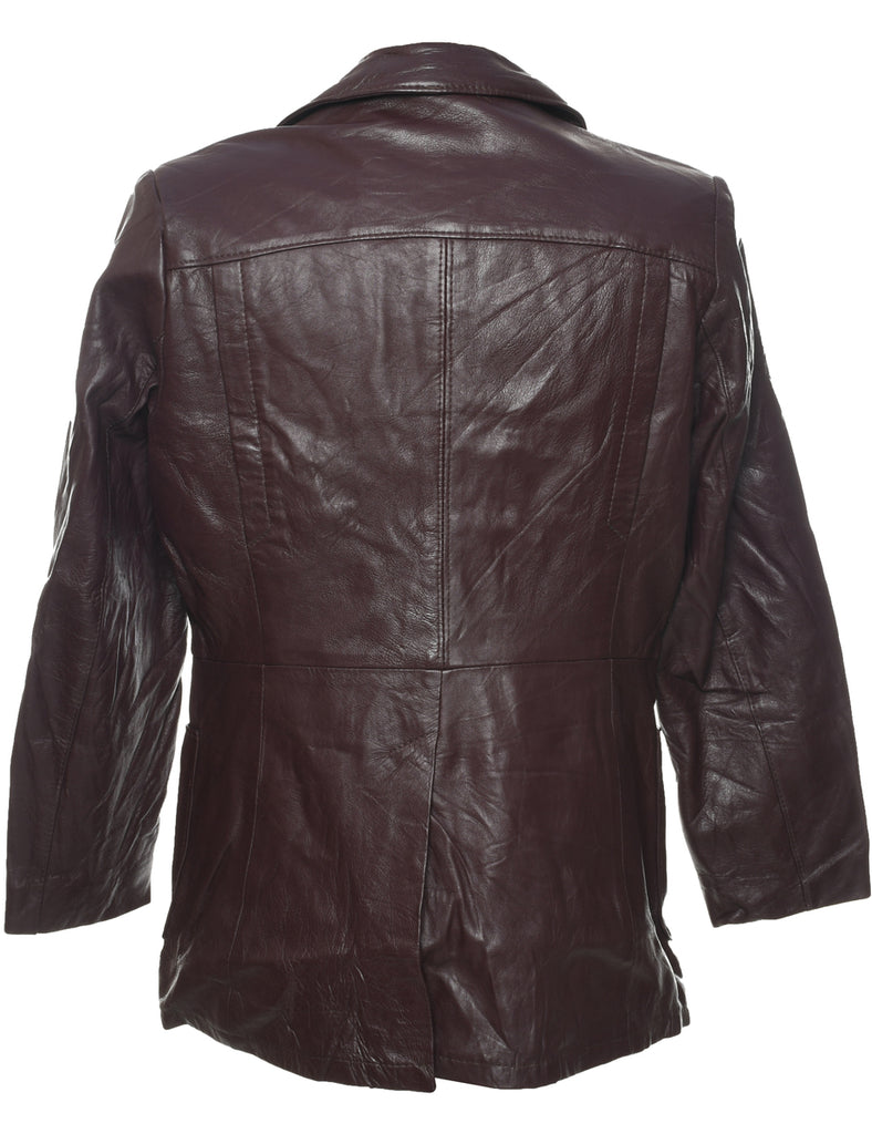 Button Front Leather Jacket - M